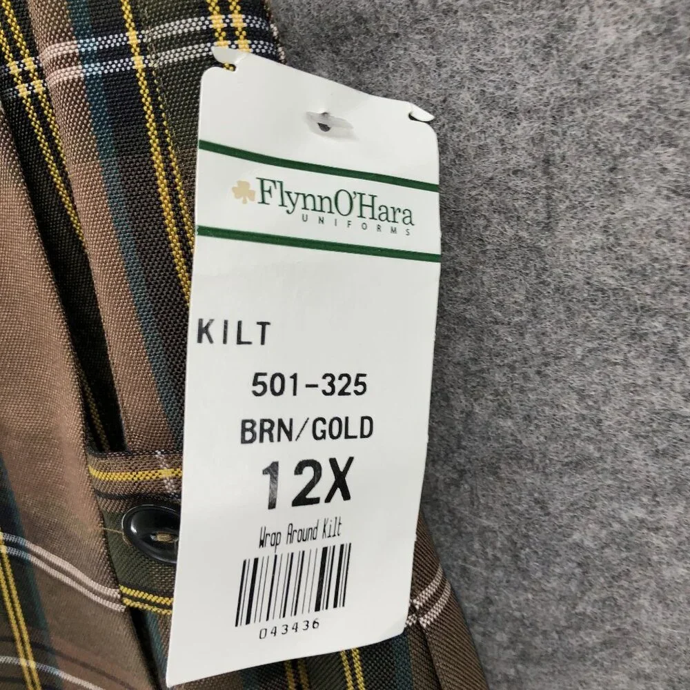 NWT Flynn O'Hara Uniformas Brown Gold Skirt‎ Girls 12X Pleated Plaid School